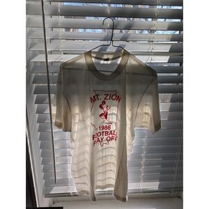 VTG 80s Paper Thin T Shirt Single Stitch Mt Zion IL. Made in USA White Men's L